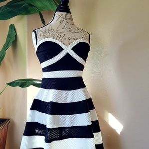 Black and white strapless dress